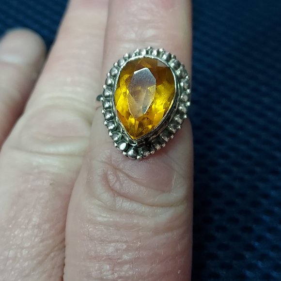 Sterling Orange tear drop  ring size 6.5 - Picture 11 of 12